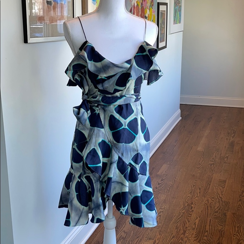 Elegant Blue and White Ruffle Dress
